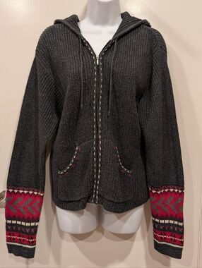 Woolrich Dark Charcoal Long Sleeve Front Zip Hooded Sweater Women's LG MINT COND